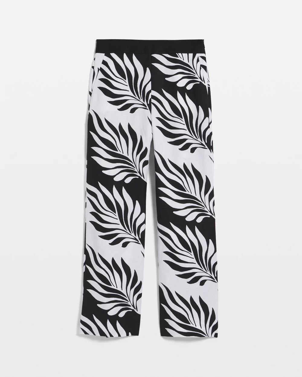 Petite Linen-Blend Palm Print Cropped Wide Leg Pant