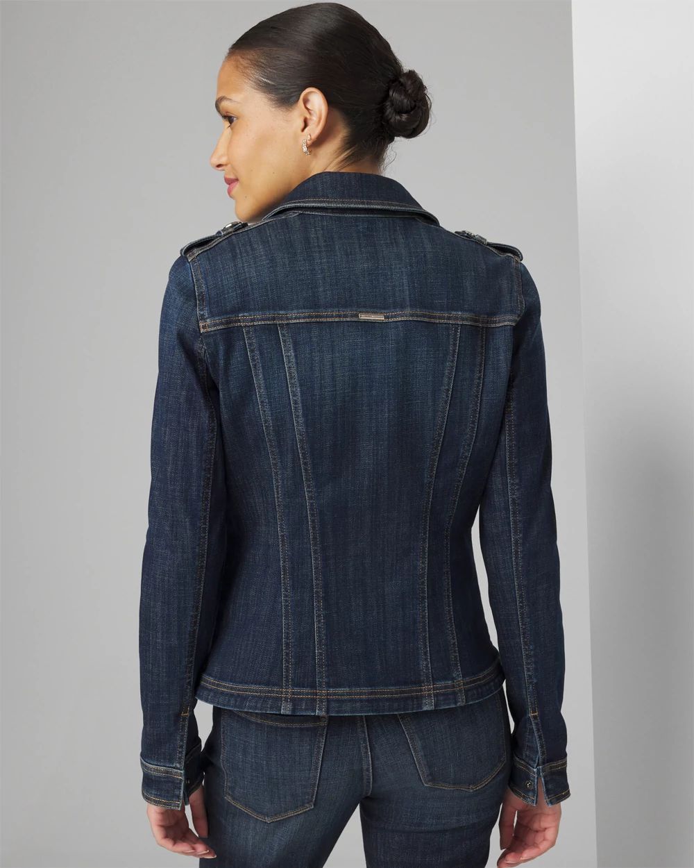 Button-Shoulder Denim Jacket