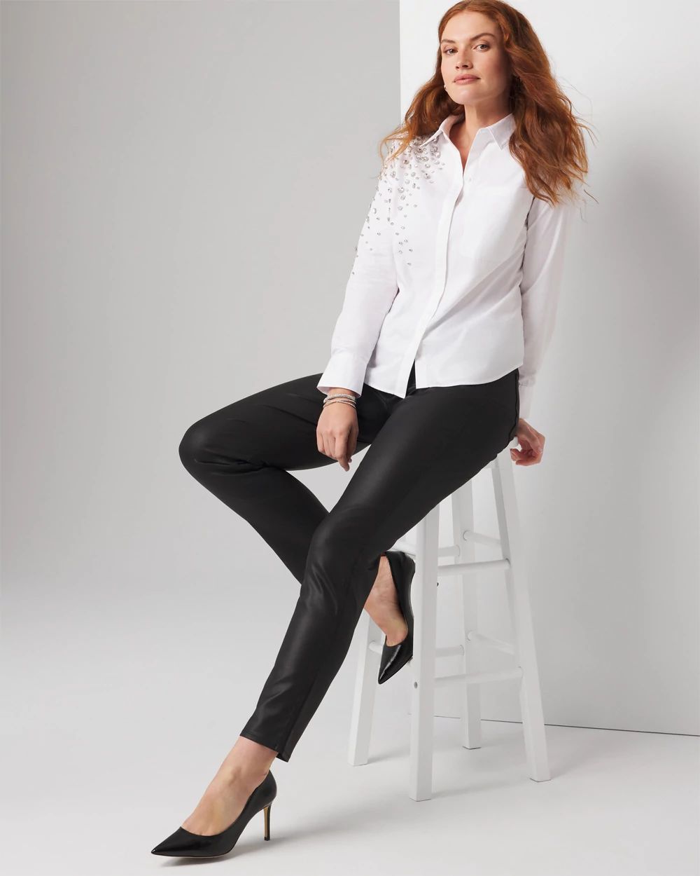 Curvy Straight Leg Coated Denim