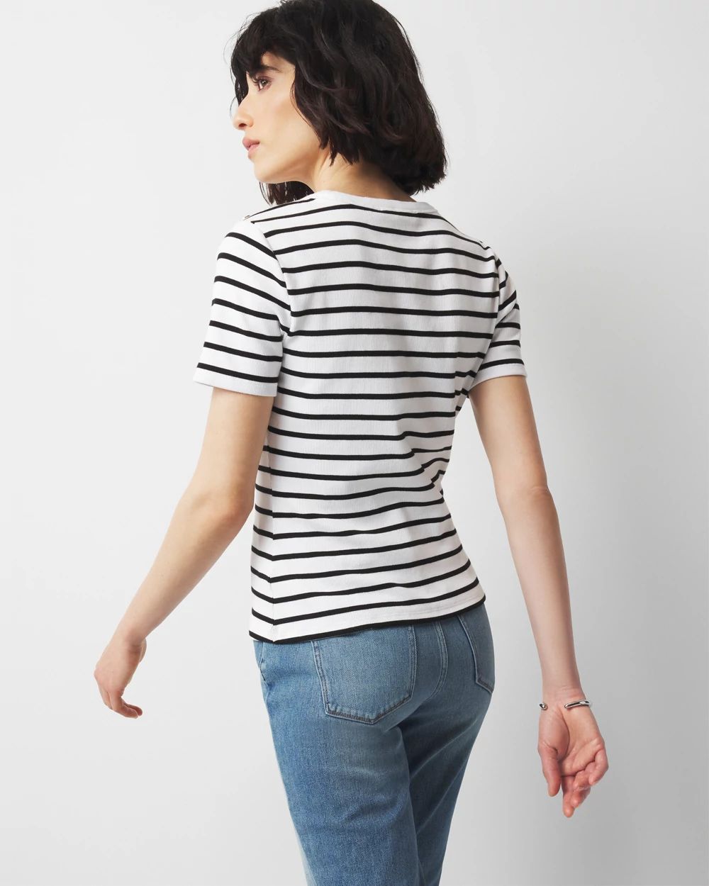 WHBM FORME™  Ribbed Stretch Button Shoulder Tee