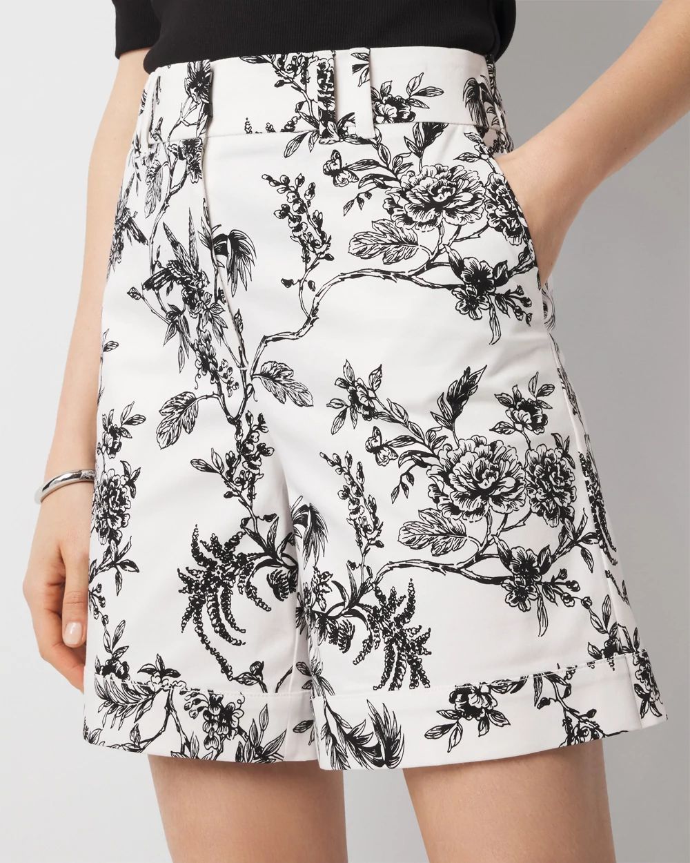 High-Rise Floral Print Sateen Short