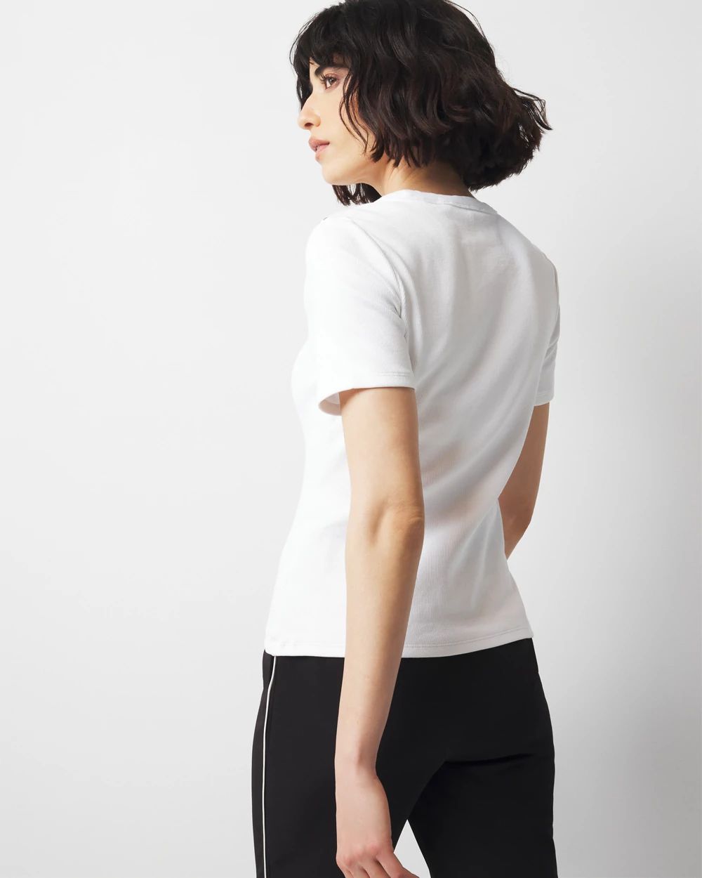 WHBM FORME™  Ribbed Stretch Button Shoulder Tee