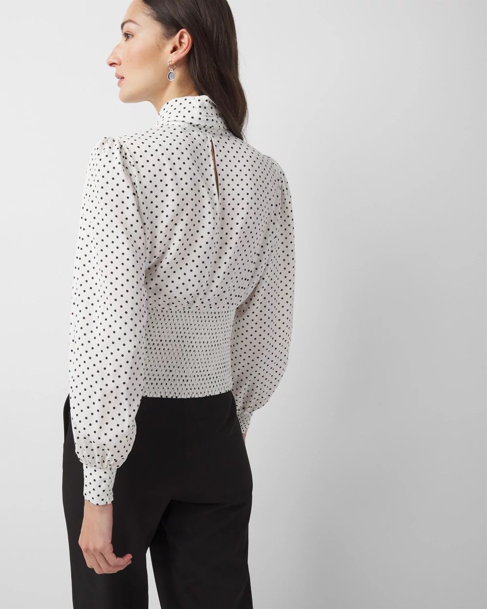 Tie-Neck Shirred Blouse