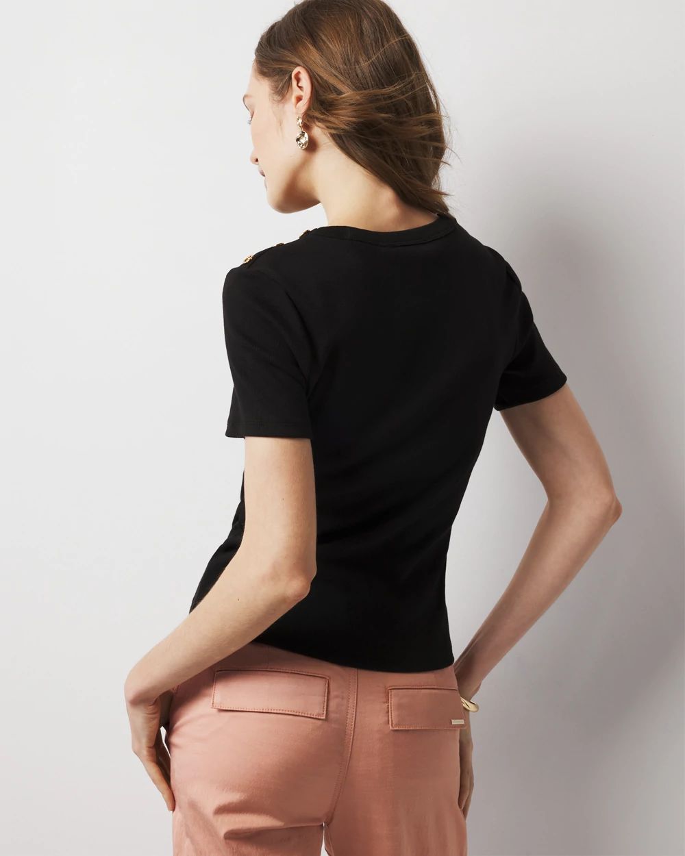 WHBM FORME™  Ribbed Stretch Button Shoulder Tee