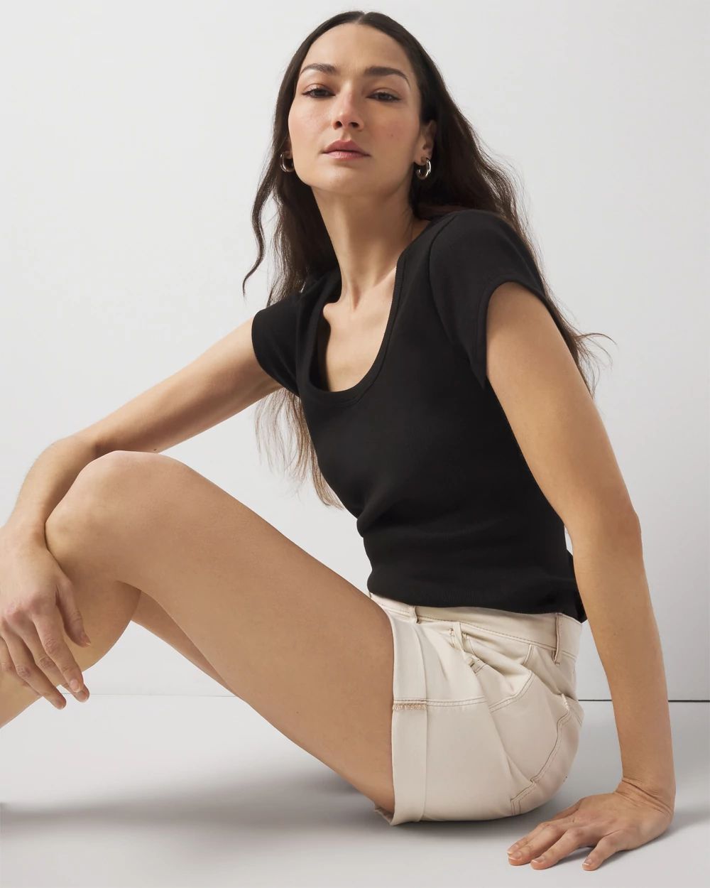 WHBMFORME™ Ribbed Stretch Scoop Neck Tee