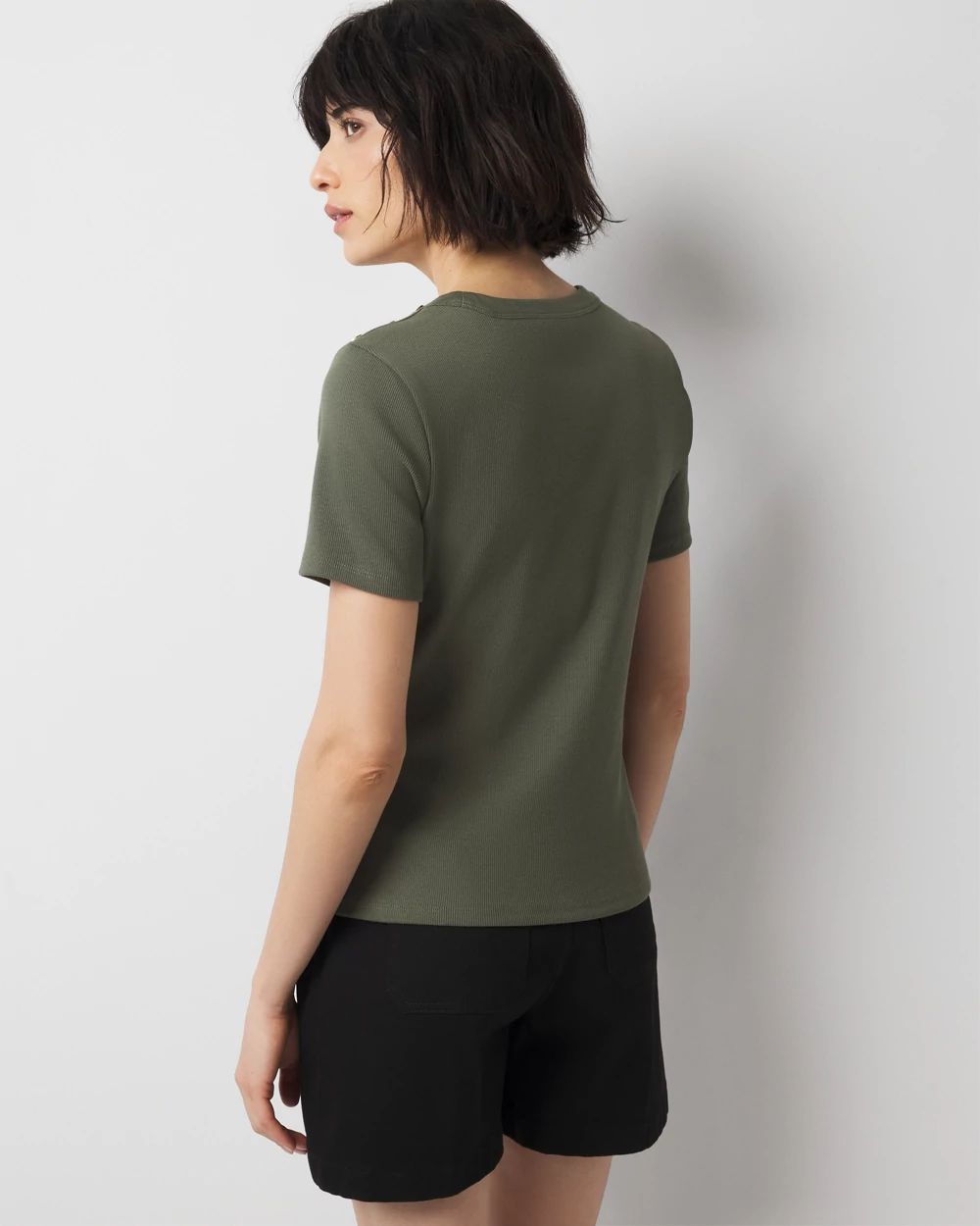 WHBM FORME™  Ribbed Stretch Button Shoulder Tee