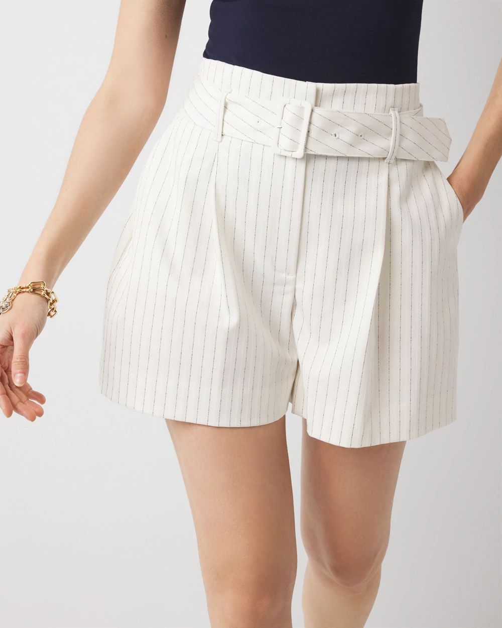 Extra High-Rise Pinstripe Belted Short