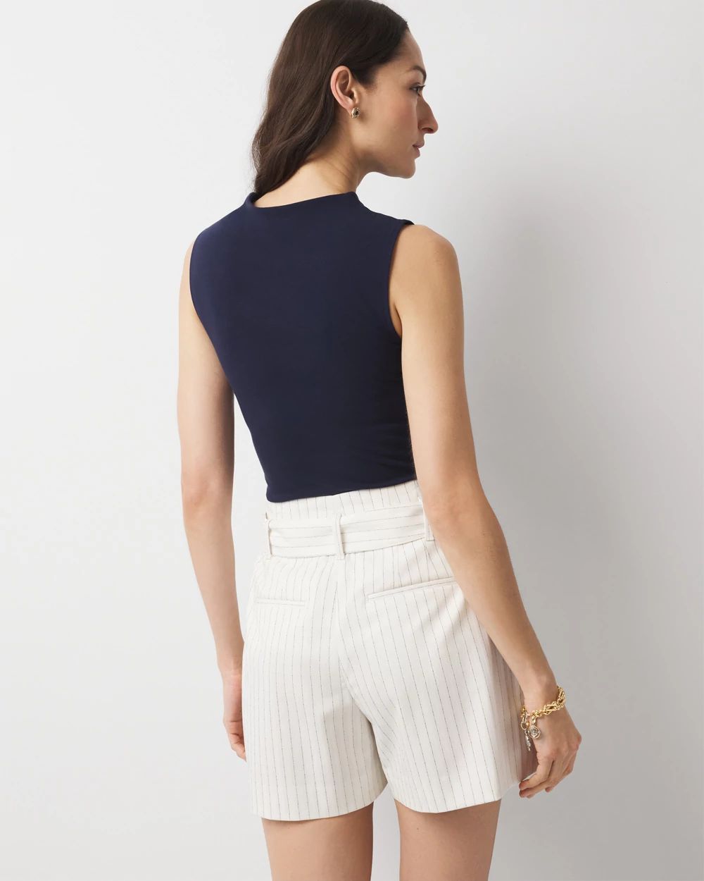 Extra High-Rise Pinstripe Belted Short