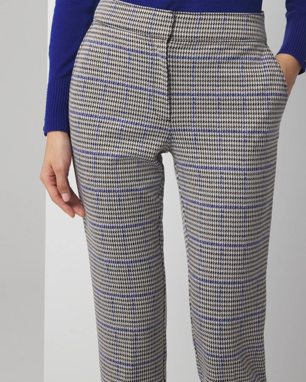 Petite Straight Leg Houndstooth Luxe Plaid Pants