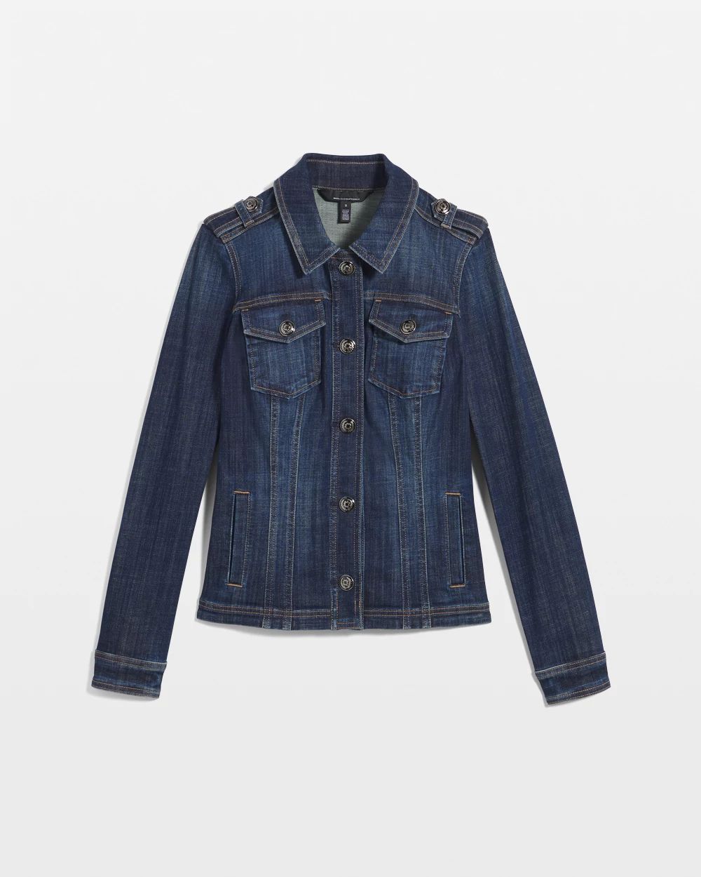 Button-Shoulder Denim Jacket