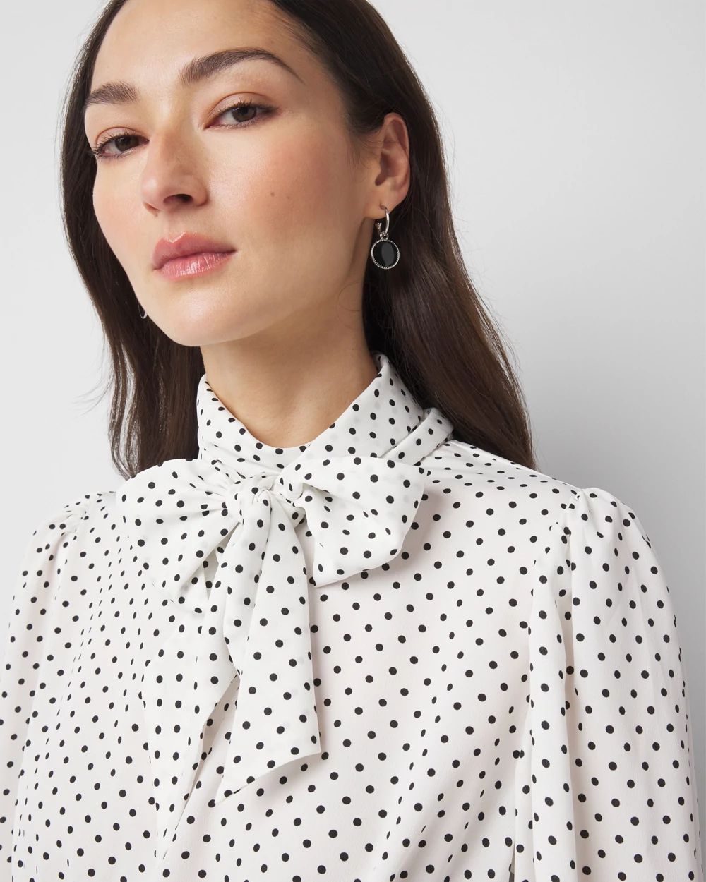 Tie-Neck Shirred Blouse