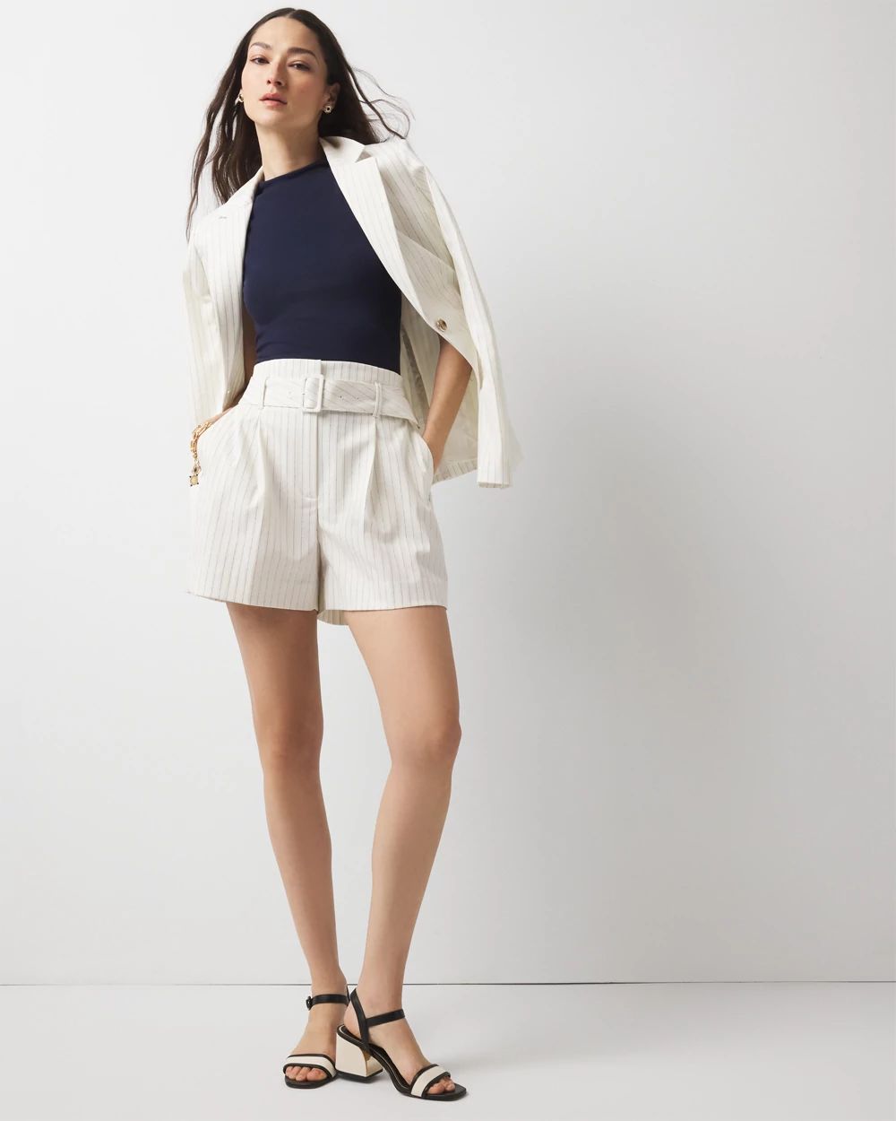 Extra High-Rise Pinstripe Belted Short