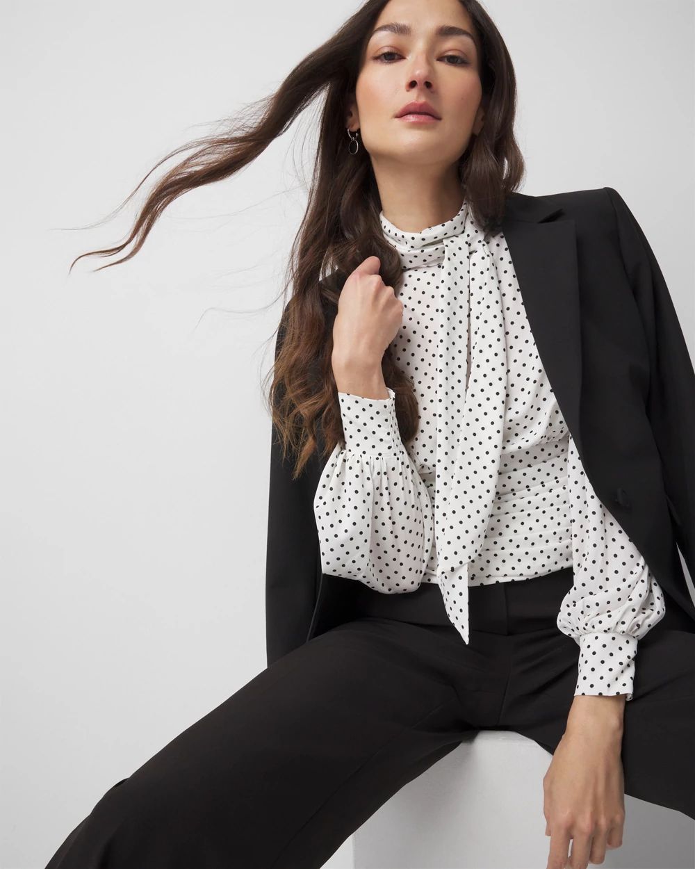 Tie-Neck Shirred Blouse
