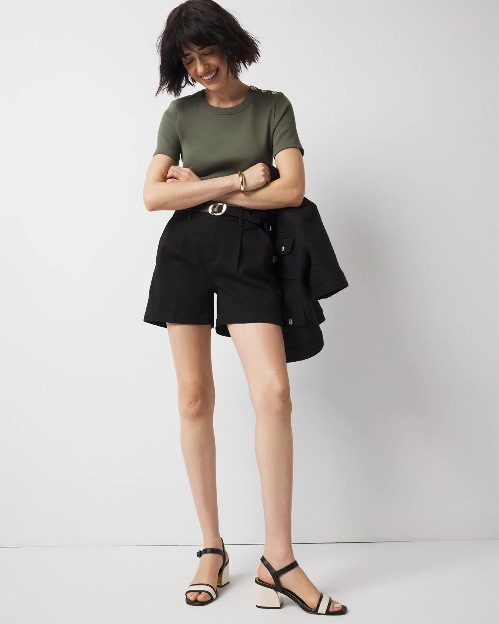 WHBM FORME™  Ribbed Stretch Button Shoulder Tee