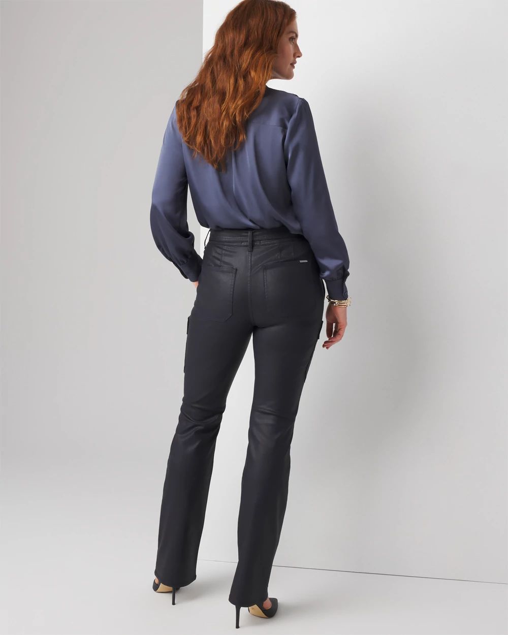 Curvy High-Rise Coated Cargo Bootcut Jean