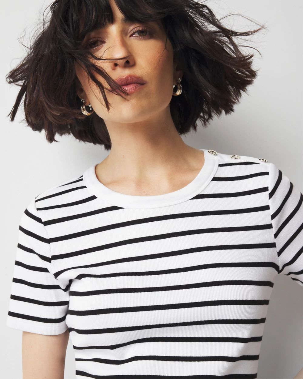WHBM FORME™  Ribbed Stretch Button Shoulder Tee