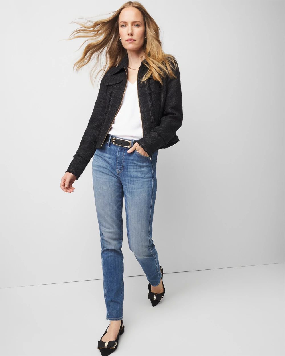 Cropped Tweed Trucker Jacket