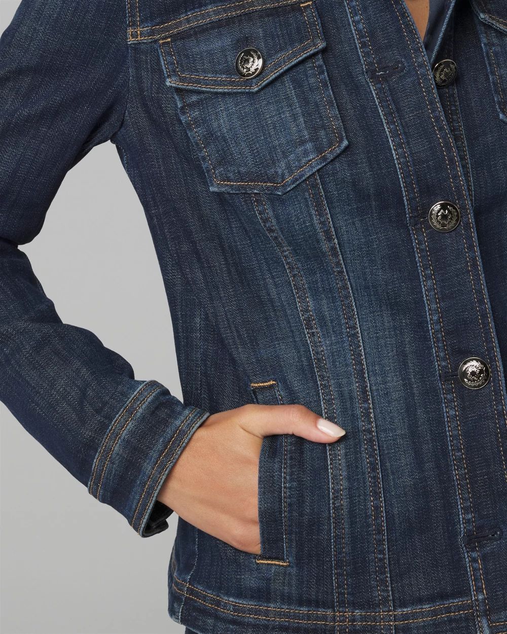 Button-Shoulder Denim Jacket