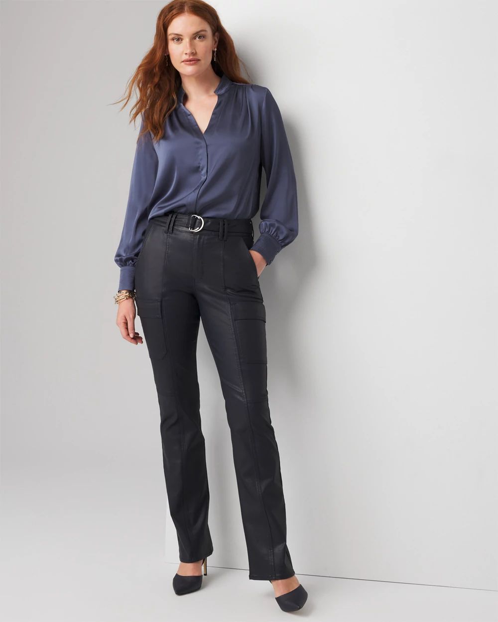 Curvy High-Rise Coated Cargo Bootcut Jean
