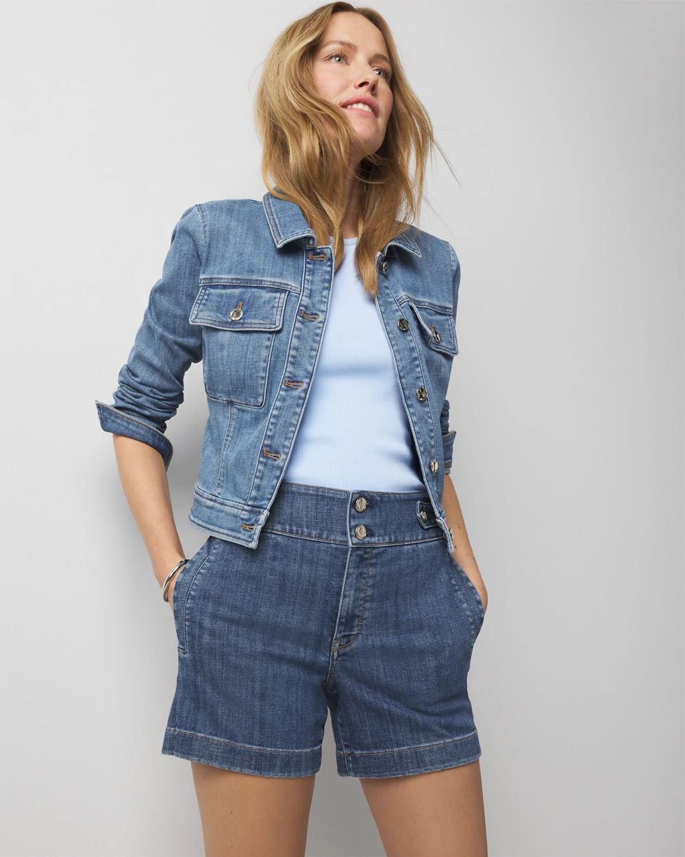 Extra High-Waist Novelty Button Denim Shorts