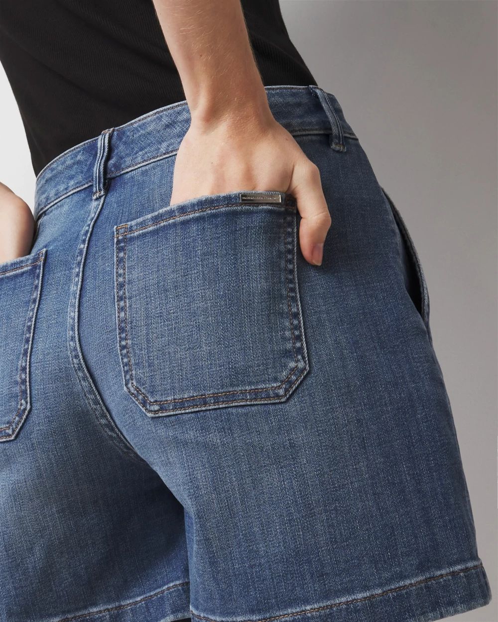 High-Rise Pleated Denim Short