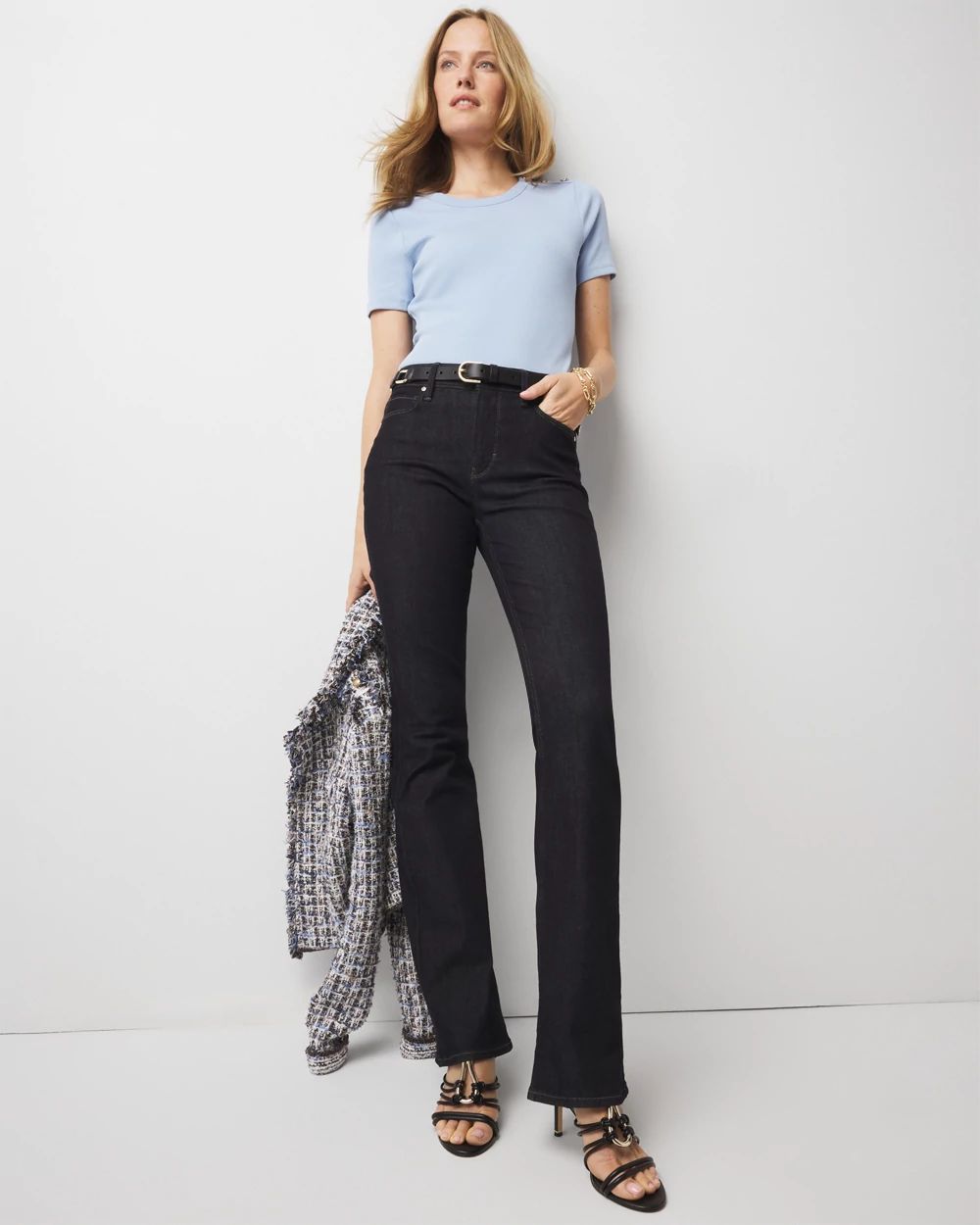 WHBM FORME™  Ribbed Stretch Button Shoulder Tee