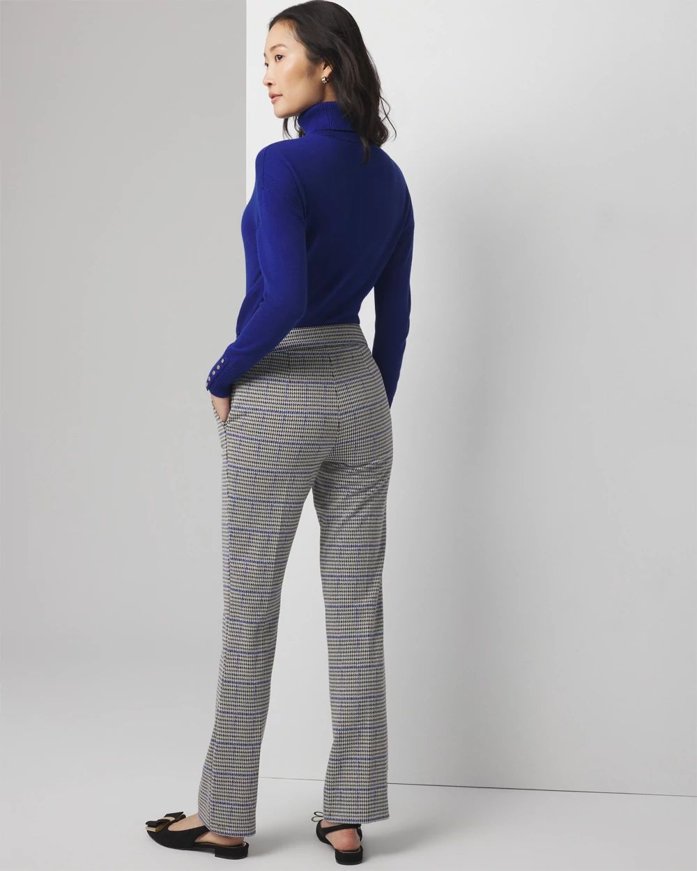 Petite Straight Leg Houndstooth Luxe Plaid Pants