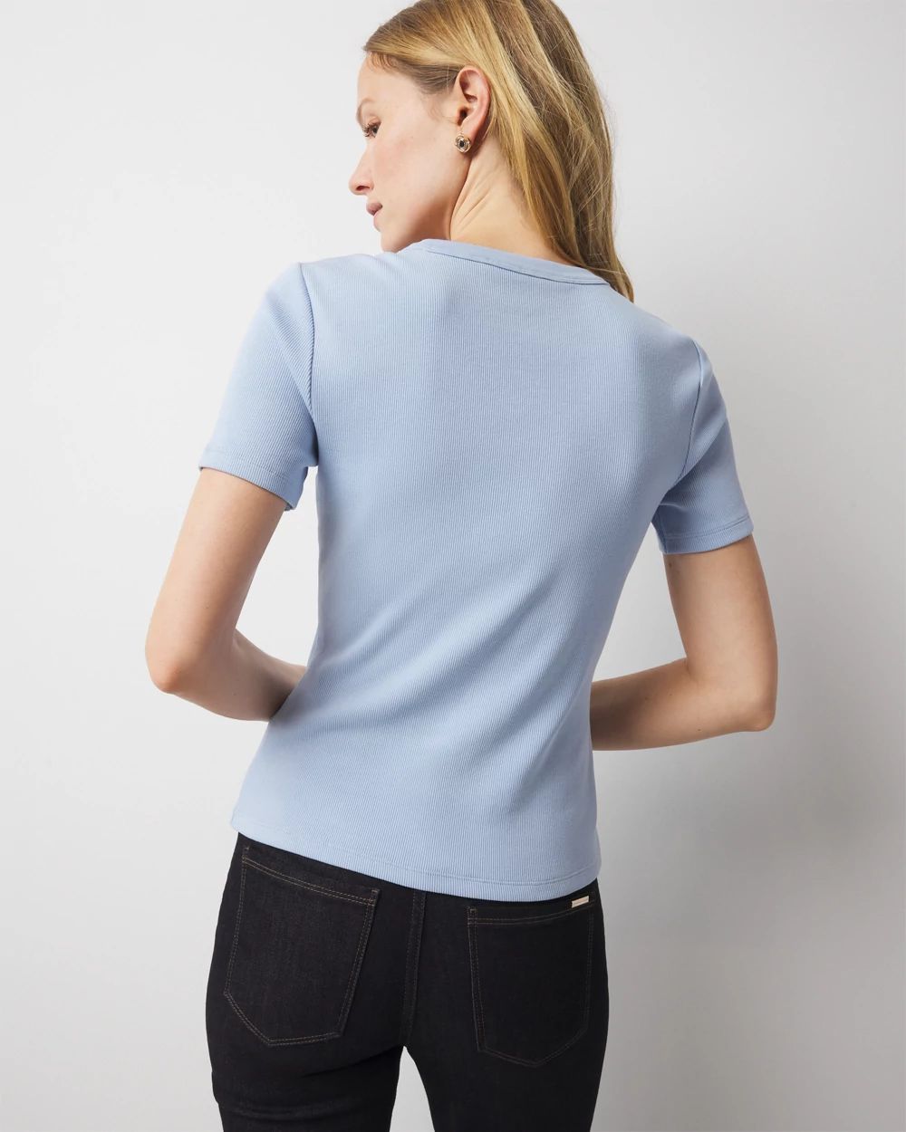 WHBM FORME™  Ribbed Stretch Button Shoulder Tee